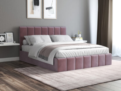 Pat Cozy cu saltea, 140x200 cm, mov, suport saltea din PAL