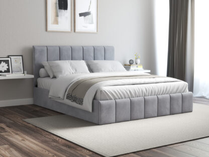 Pat Cozy cu saltea, 140x200 cm, gri deschis, suport saltea din PAL