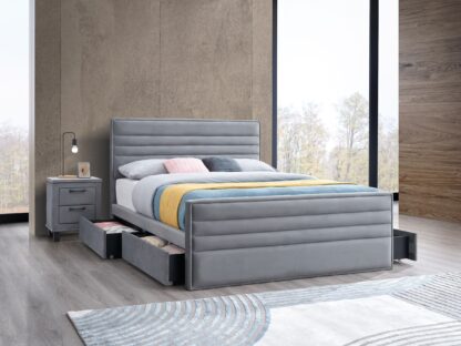 Set Pat 237 tapitat, cu 4 sertare, 2 noptiere, culoare gri