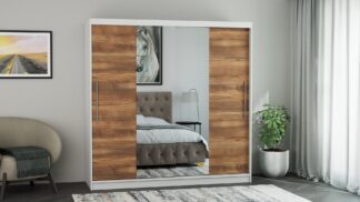 Dressing Sara, cu oglinda, 200x200x60 cm, Alb/Nuc