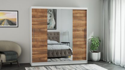 Dressing Sara, cu oglinda, 200x200x60 cm, Alb/Nuc