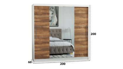 Dressing Sara, cu oglinda, 200x200x60 cm, Alb/Nuc - imagine 4