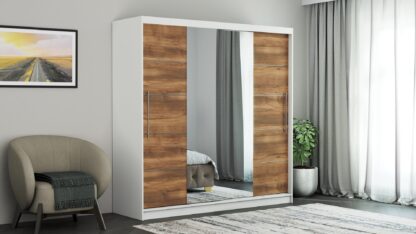 Dressing Sara, cu oglinda, 200x200x60 cm, Alb/Nuc - imagine 3