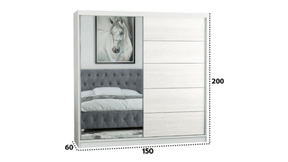 Dressing Ina, cu oglinda, 150x200x60 cm, Alb/Pin - imagine 5