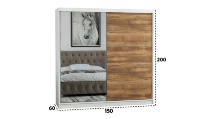 Dressing Ina, cu oglinda, 150x200x60 cm, Alb/Nuc - imagine 3