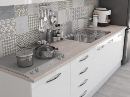 Bucatarie Alfa 260, Cu vitrina, Alb lucios, Blat termic travertin - imagine 6