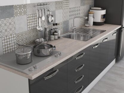 Bucatarie Alfa 260, Cu vitrina, Gri/Alb lucios, Blat termic travertin - imagine 2