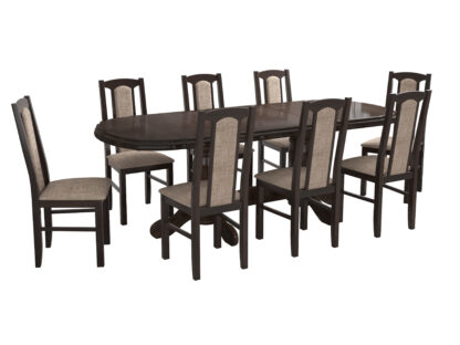 Set masa extensibila jork 250-300x100 cm, lemn masiv, wenge, cu 10 scaune tapitate stofa maro, S-37 W2 - imagine 3