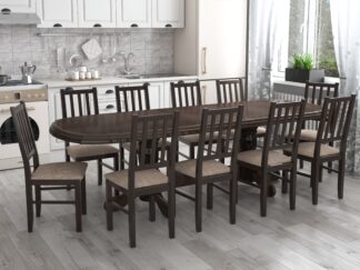Set masa extensibila jork 200x250 cm, lemn masiv wenge, cu 10 scaune tapitate stofa maro, s-38 W2