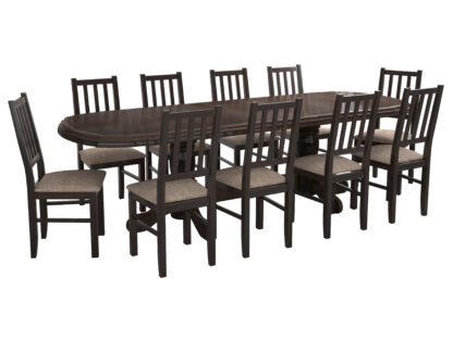 Set masa extensibila jork 200x250 cm, lemn masiv wenge, cu 10 scaune tapitate stofa maro, s-38 W2 - imagine 5