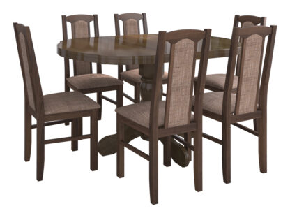 Set masa extensibila Kan 100x135 cm, lemn masiv, culoare nuc, blat din mdf cu 6 scaune tapitate S-37 Boss7 o2, stofa - imagine 2