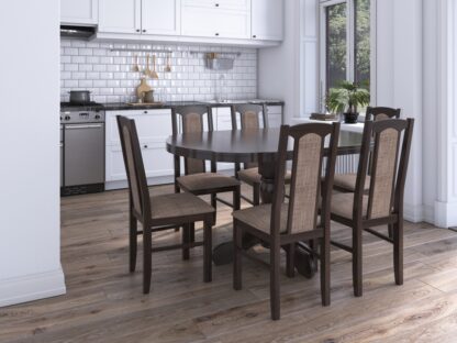 Set masa extensibila Kan 100x135 cm, lemn masiv, culoare wenge, blat din mdf cu 6 scaune tapitate S-37 Boss7 w2, stofa