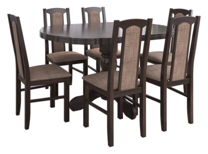 Set masa extensibila Kan 100x135 cm, lemn masiv, culoare wenge, blat din mdf cu 6 scaune tapitate S-37 Boss7 w2, stofa - imagine 4