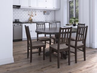 Set masa extensibila Kan 100x135 cm, lemn masiv, culoare wenge, blat din mdf cu 6 scaune tapitate S-38 Boss4 w2, stofa