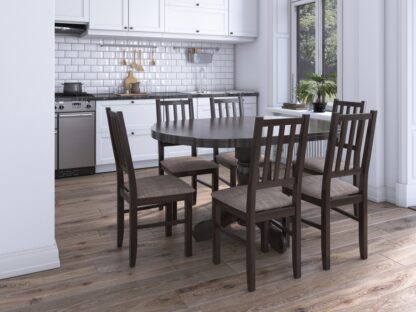 Set masa extensibila Kan 100x135 cm, lemn masiv, culoare wenge, blat din mdf cu 6 scaune tapitate S-38 Boss4 w2, stofa