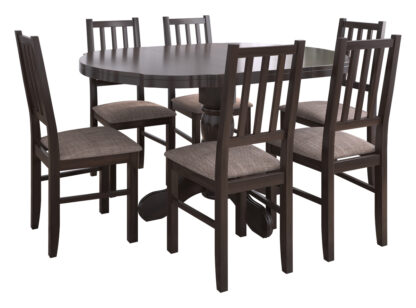 Set masa extensibila Kan 100x135 cm, lemn masiv, culoare wenge, blat din mdf cu 6 scaune tapitate S-38 Boss4 w2, stofa - imagine 2