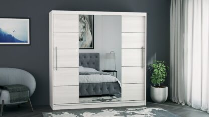 Dressing Sara, cu oglinda, 200x200x60 cm, Alb/Pin