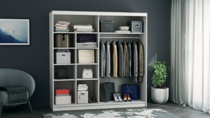 Dressing Sara, cu oglinda, 200x200x60 cm, Alb/Pin - imagine 2