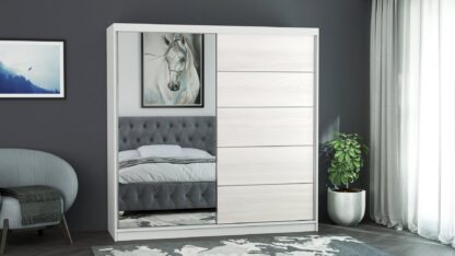 Dressing Ina, cu oglinda, 150x200x60 cm, Alb/Pin