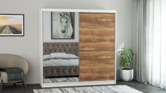 Dressing Ina, cu oglinda, 150x200x60 cm, Alb/Nuc