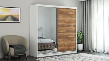 Dressing Ina, cu oglinda, 150x200x60 cm, Alb/Nuc - imagine 4