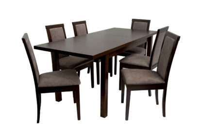 Set masa extensibila Mb-21 modena1, 140-180x80 cm cu 6 scaune tapitate Roma 4 o 25b, nuc, lemn masiv de fag, stofa - imagine 3