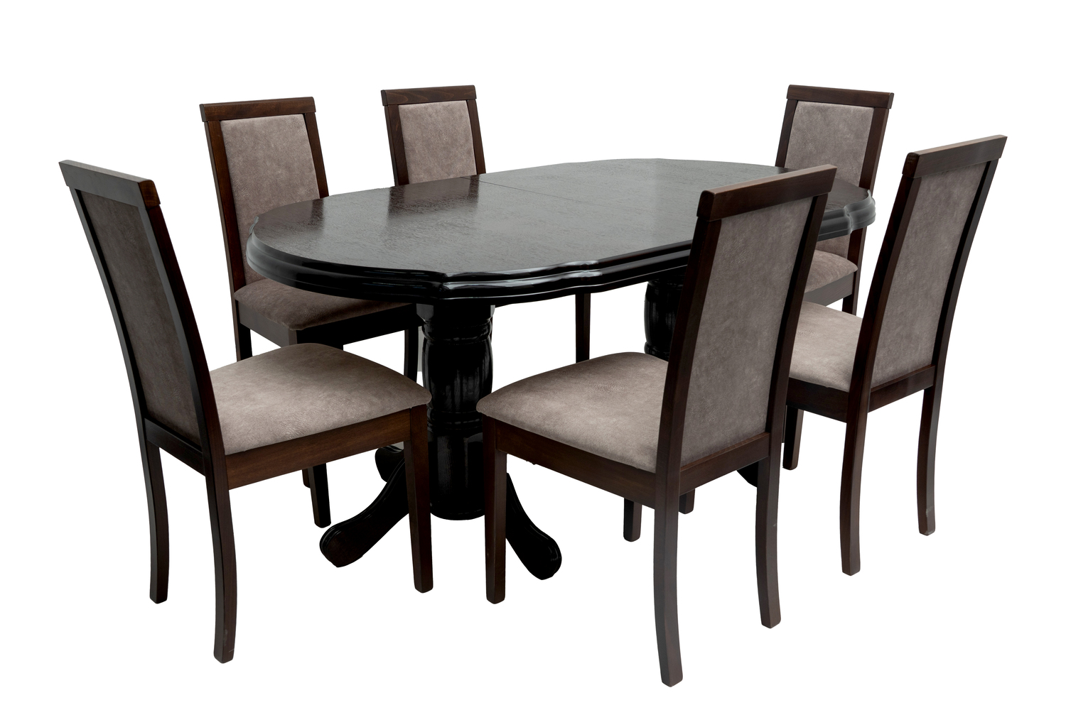 Set masa extensibila Jork 160-200 cm, lemn masiv wenge, cu 8 scaune tapitate nuc, Roma 4 O 25b - imagine 5