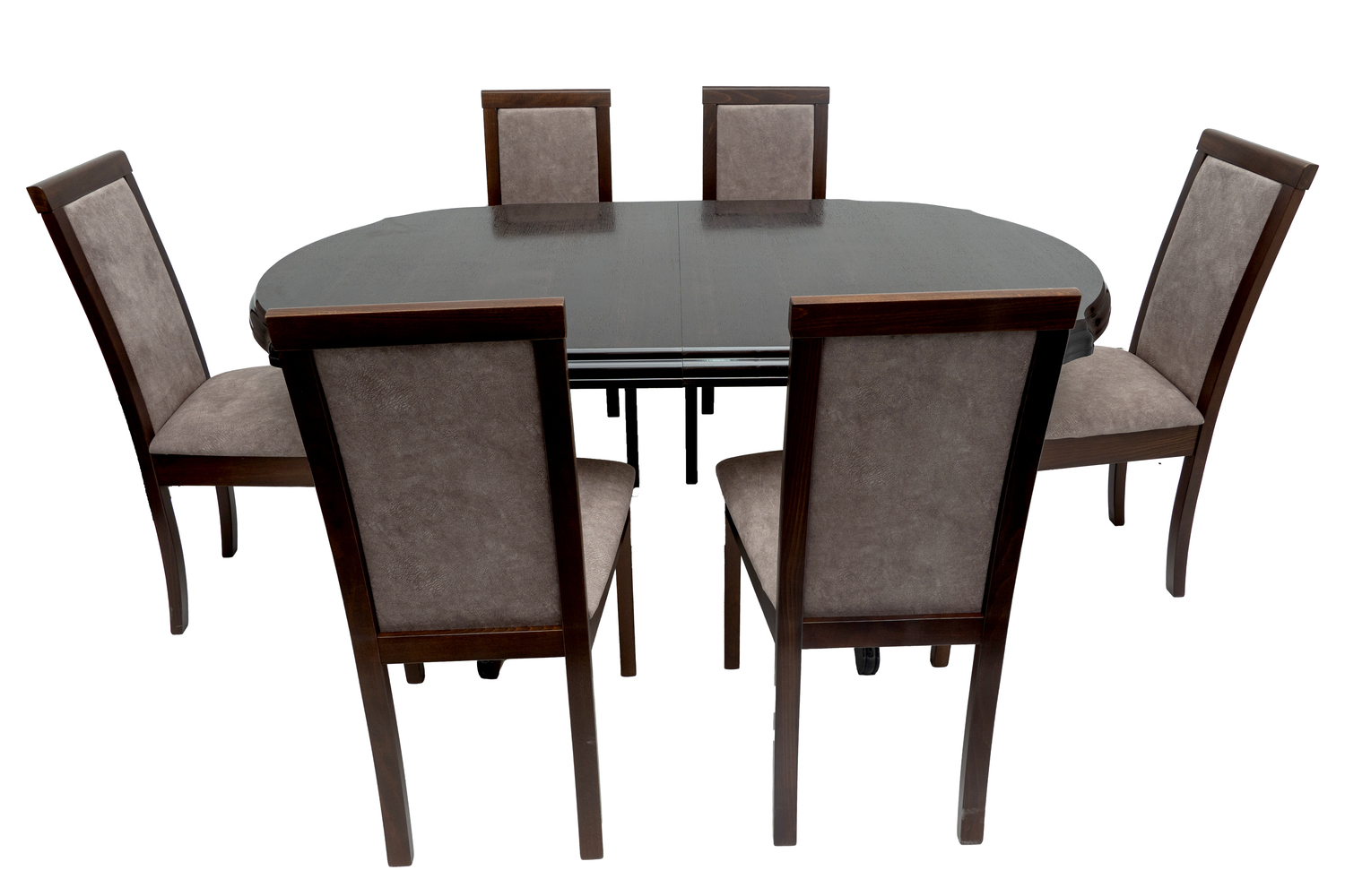 Set masa extensibila Jork 160-200 cm, lemn masiv wenge, cu 8 scaune tapitate nuc, Roma 4 O 25b - imagine 6