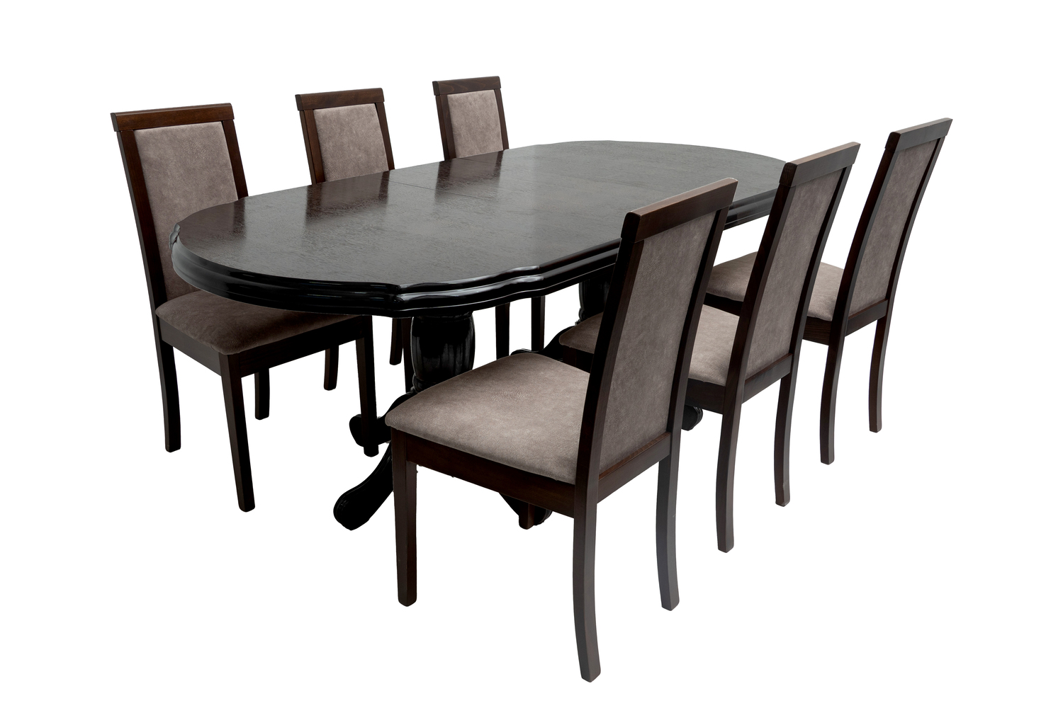 Set masa extensibila Jork 160-200 cm, lemn masiv wenge, cu 8 scaune tapitate nuc, Roma 4 O 25b - imagine 2