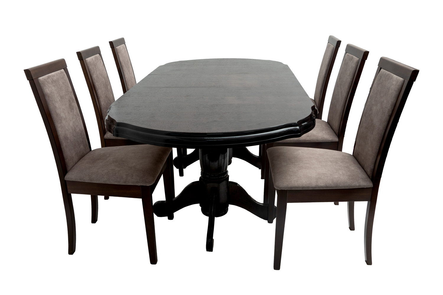 Set masa extensibila Jork 160-200 cm, lemn masiv wenge, cu 8 scaune tapitate nuc, Roma 4 O 25b - imagine 3