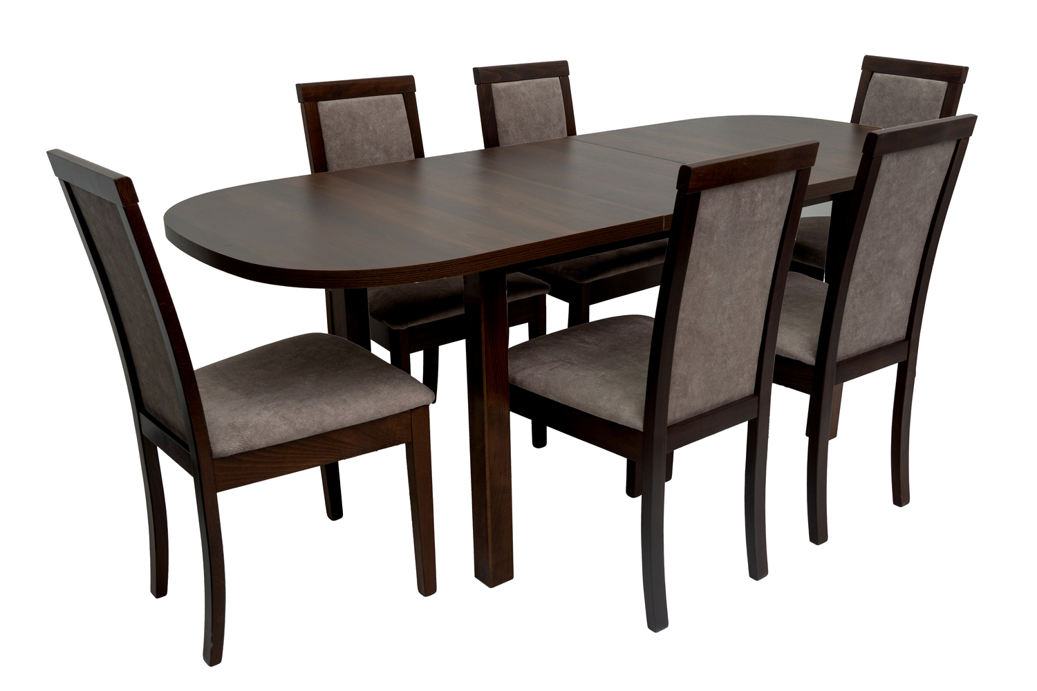 Set masa extensibila 160x200cm mb-12 venus1 cu 6 scaune tapitate Roma4 O 25b, nuc, lemn masiv de fag, stofa