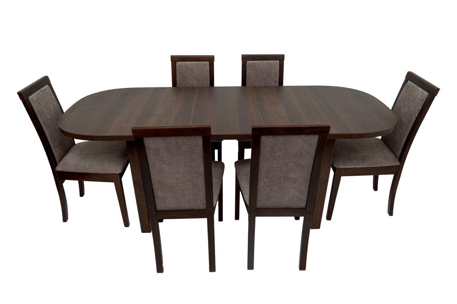 Set masa extensibila 160x200cm mb-12 venus1 cu 6 scaune tapitate Roma4 O 25b, nuc, lemn masiv de fag, stofa - imagine 2