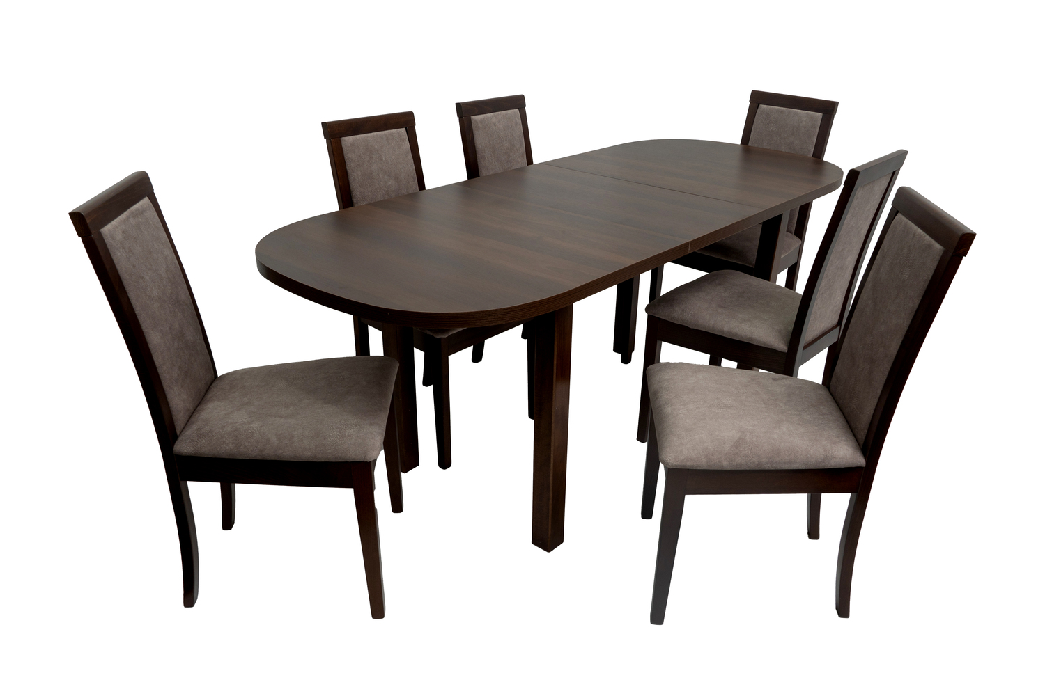 Set masa extensibila 160x200cm mb-12 venus1 cu 6 scaune tapitate Roma4 O 25b, nuc, lemn masiv de fag, stofa - imagine 6