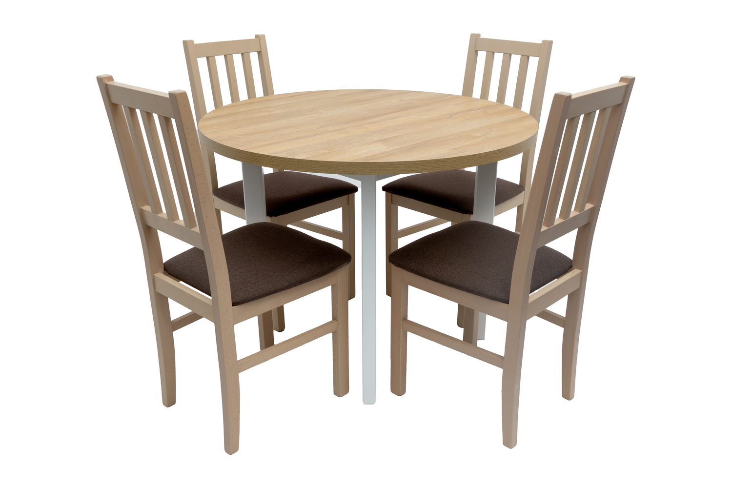 Set masa fixa 100 cm Mb-12 poli2 b/g cu 4 scaune tapitate S-38 boss4 s6, alb/nuc, lemn masiv, stofa