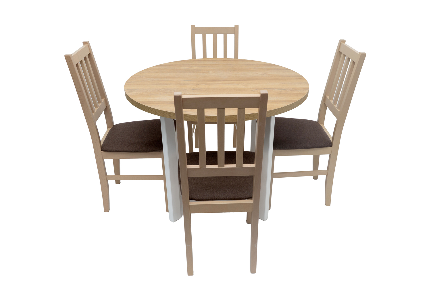 Set masa fixa 100 cm Mb-12 poli2 b/g cu 4 scaune tapitate S-38 boss4 s6, alb/nuc, lemn masiv, stofa - imagine 3