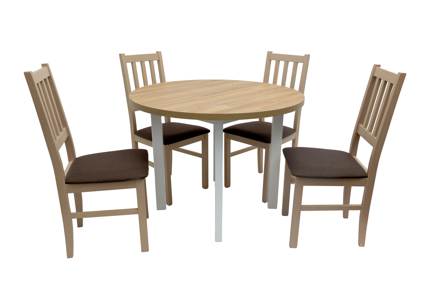 Set masa fixa 100 cm Mb-12 poli2 b/g cu 4 scaune tapitate S-38 boss4 s6, alb/nuc, lemn masiv, stofa - imagine 2