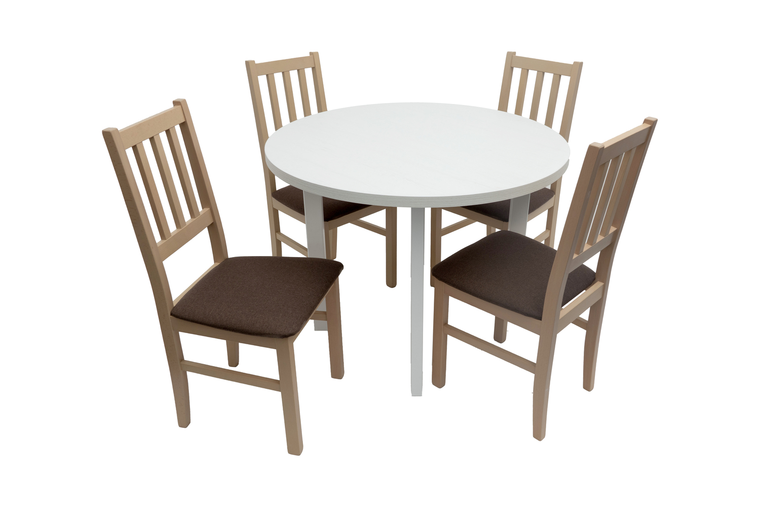 Set masa fixa 100 cm Mb-12 poli2 b cu 4 scaune tapitate S-38 boss4 s6, alb/sonoma, lemn masiv, stofa