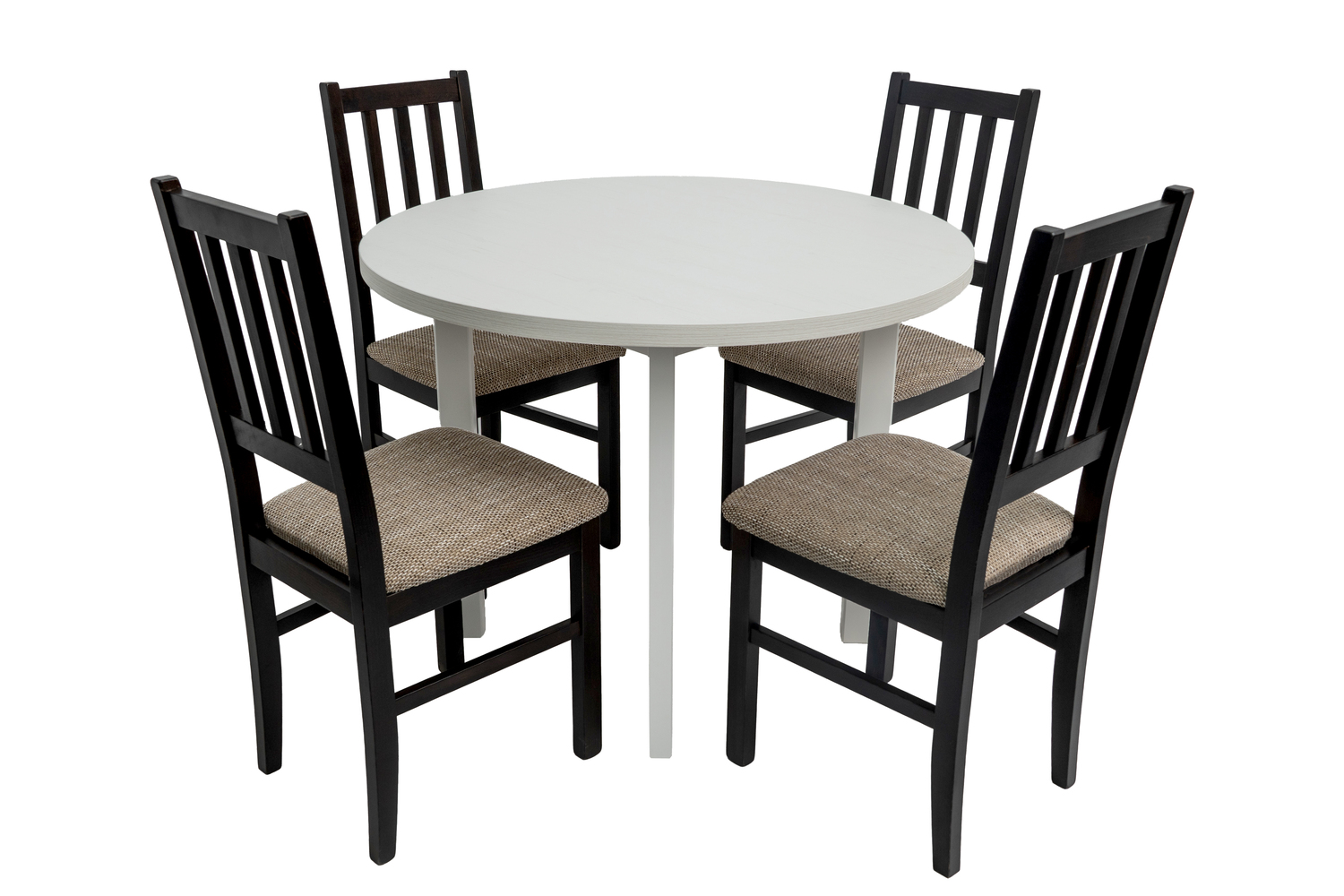 Set masa fixa 100 cm Mb-12 poli2 b cu 4 scaune tapitate S-38 boss4 w2, alb/wenge, lemn masiv, stofa