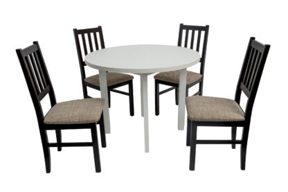 Set masa fixa 100 cm Mb-12 poli2 b cu 4 scaune tapitate S-38 boss4 w2, alb/wenge, lemn masiv, stofa - imagine 2
