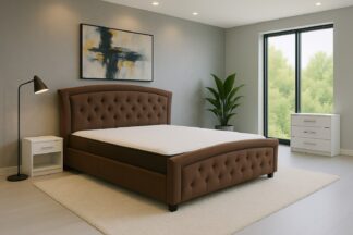 Pat 9050, 160x200, tapitat, Maro, cu 2 noptiere si comoda