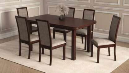 Set masa extensibila 160/200x90 cm MB-13 Venus5 cu 8 scaune tapitate Roma4 O 25b, nuc, lemn masiv de fag, MDF, stofa - imagine 3