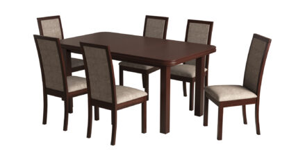 Set masa extensibila 160/200x90 cm MB-13 Venus5 cu 8 scaune tapitate Roma4 O 25b, nuc, lemn masiv de fag, MDF, stofa - imagine 4