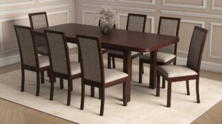 Set masa extensibila 160/200x90 cm MB-13 Venus5 cu 8 scaune tapitate Roma4 O 25b, nuc, lemn masiv de fag, MDF, stofa