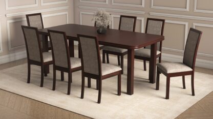 Set masa extensibila 160/240x90 cm MB-13 Venus5l cu 10 scaune tapitate Roma4 O 25b, nuc, lemn masiv de fag, MDF, stofa - imagine 3