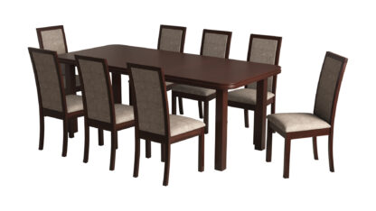 Set masa extensibila 160/240x90 cm MB-13 Venus5l cu 10 scaune tapitate Roma4 O 25b, nuc, lemn masiv de fag, MDF, stofa - imagine 4