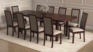 Set masa extensibila 160/240x90 cm MB-13 Venus5l cu 10 scaune tapitate Roma4 O 25b, nuc, lemn masiv de fag, MDF, stofa