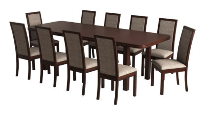 Set masa extensibila 160/240x90 cm MB-13 Venus5l cu 10 scaune tapitate Roma4 O 25b, nuc, lemn masiv de fag, MDF, stofa - imagine 2