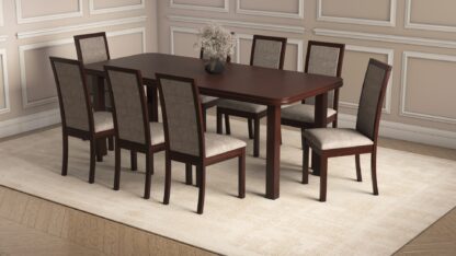 Set masa extensibila 160/240x90 cm MB-13 Venus8 cu 12 scaune tapitate Roma4 O 25b, nuc, lemn masiv de fag, MDF, stofa - imagine 3