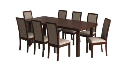 Set masa extensibila 160/240x90 cm MB-13 Venus8 cu 12 scaune tapitate Roma4 O 25b, nuc, lemn masiv de fag, MDF, stofa - imagine 4