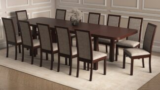 Set masa extensibila 160/240x90 cm MB-13 Venus8 cu 12 scaune tapitate Roma4 O 25b, nuc, lemn masiv de fag, MDF, stofa